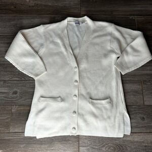 VTG 90s Chunky Oversized Womens Cream Ribbed Knit Cardigan Sweater‎ Medium